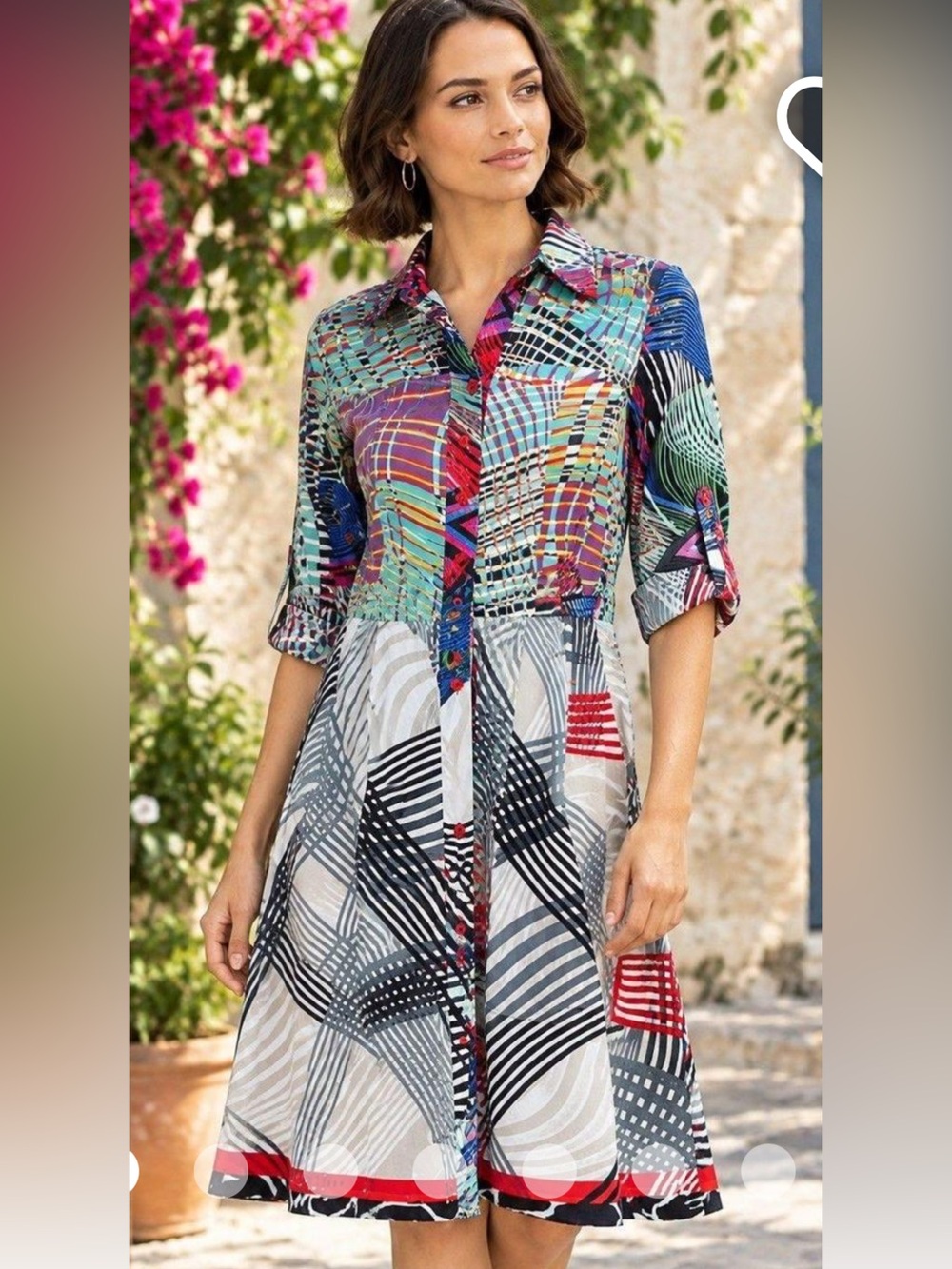 Desigual Multicolor Patterned Button-Front Shirt Dress 40 -size 8 us